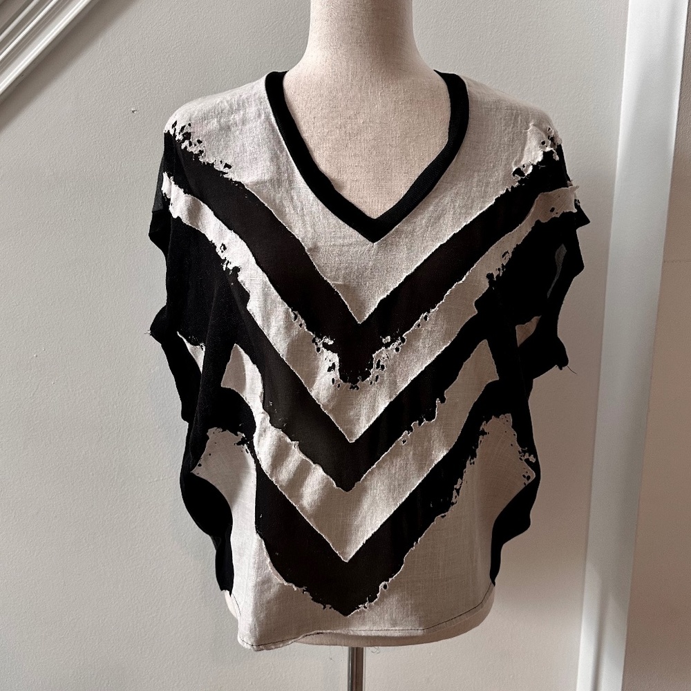 ZARA Linen Cotton blend Burnout Chevron Design Oversized Top